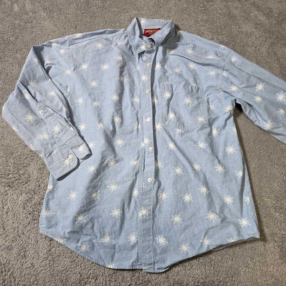 American Eagle Womens L Button‎ Down Shirt Blue Celestial Sunburst Vintage 90s